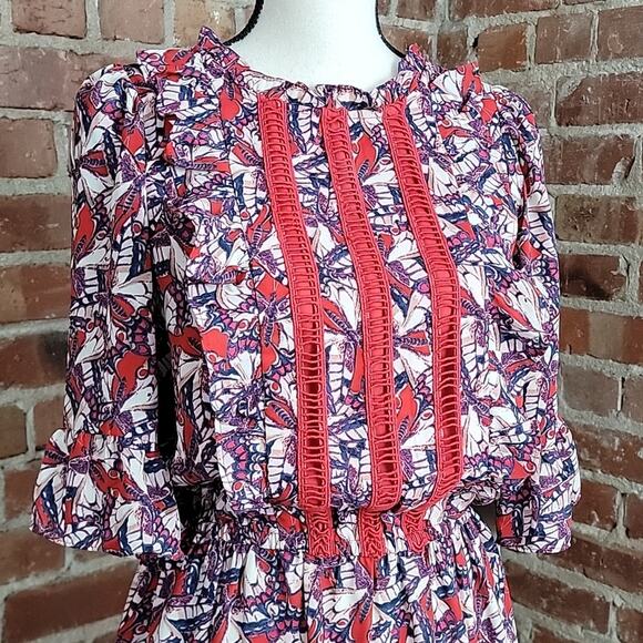 Happy X Nature Kate Hudson Phoenix Butterfly Ruffled Red Mini Dress XXS - Picture 2 of 15